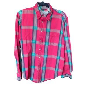 L.L. Bean Vintage Plaid Button Down Shirt Red Green Yellow Mens Size Medium